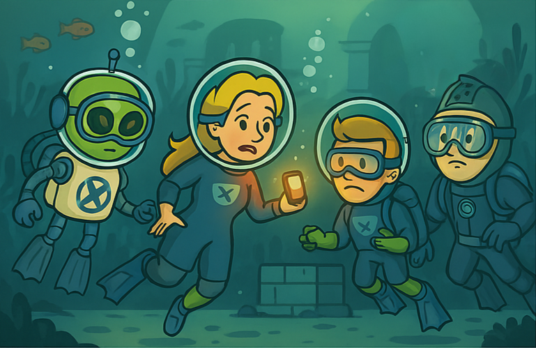 Diving for treasures.