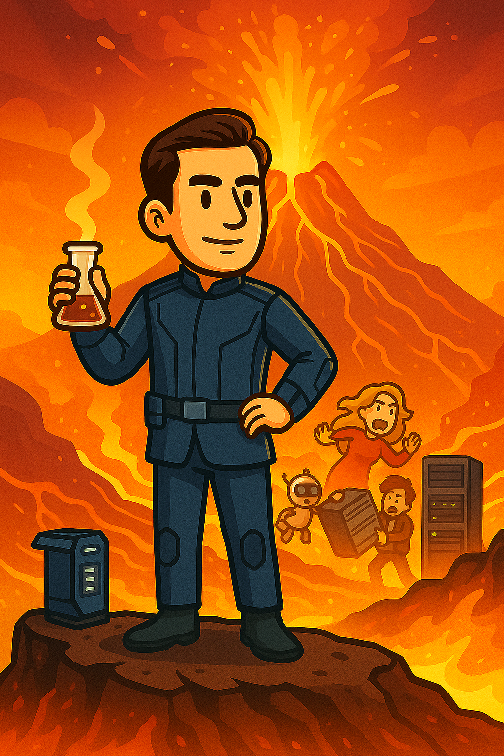 Dr. Lang takes a ‘relaxing’ vacation near an active volcano. With servers.