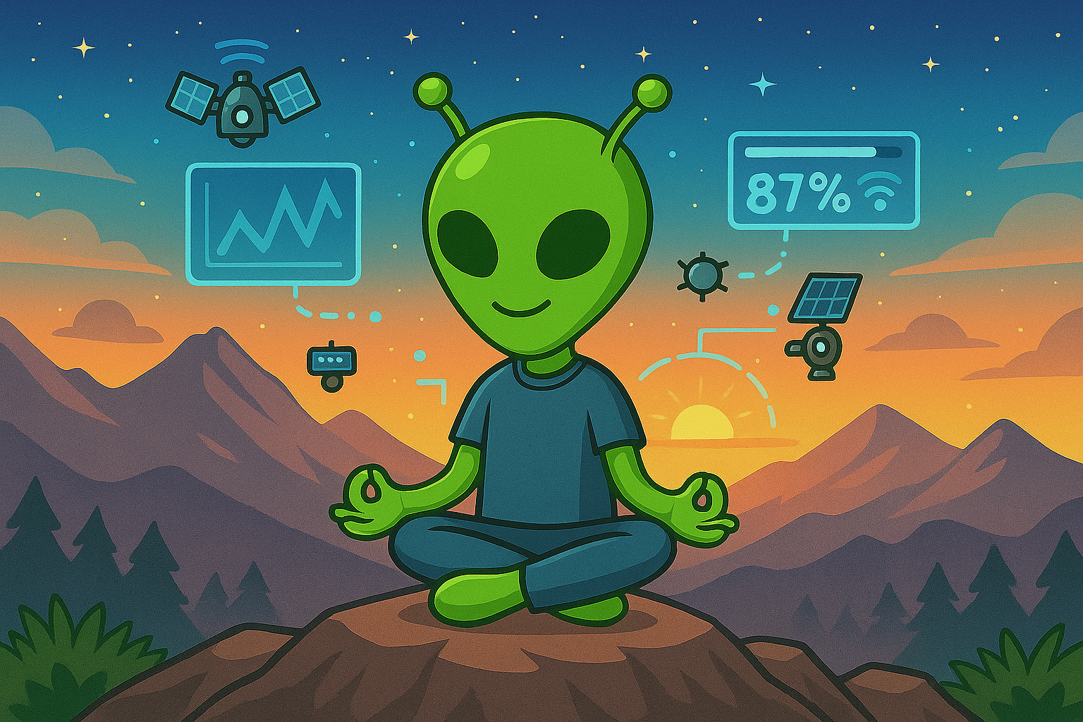R.Y.Q.N. attempts meditation... while maintaining connection to 37 satellites.