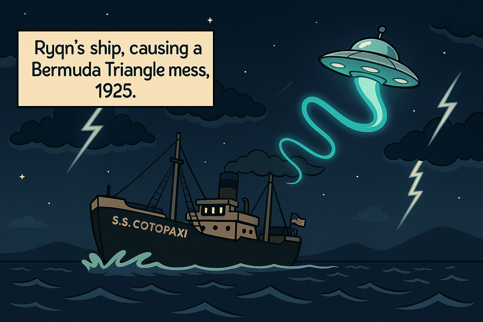 Ryqn's ship appears near the SS Cotopaxi in 1925