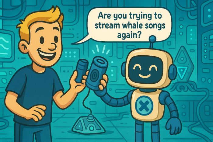 Bylla tries to pair his waterproof speaker