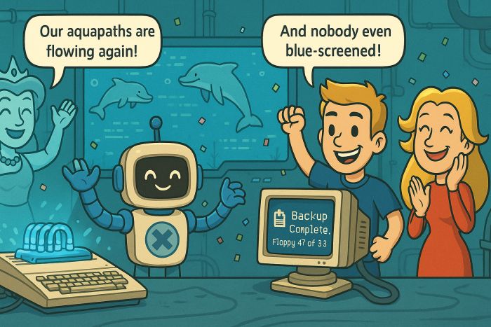 Atlantis system reboots with dolphin confetti