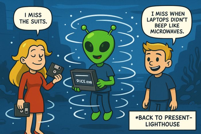 The gang returns to the present carrying vice.exe